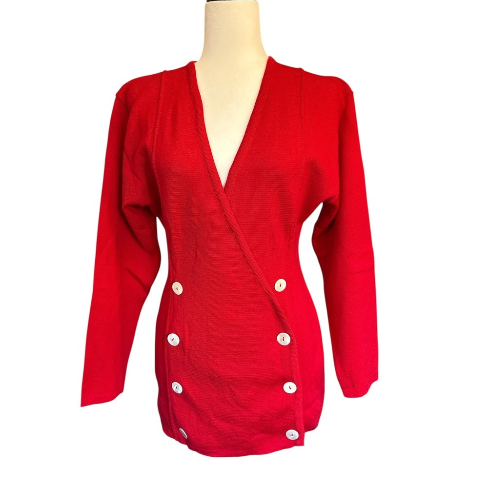 Vintage‎ Jaeger Women's Red Wool Wrap Cardigan Jacket Size S/M